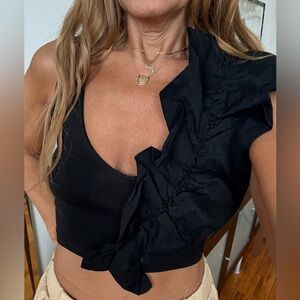 Zara Black combination Ruffle crop Top Tank S